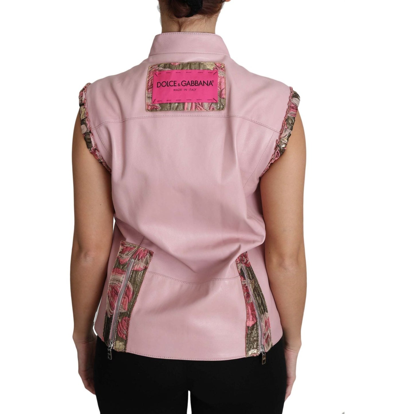 Dolce & Gabbana Stunning Pink Sleeveless Leather Vest Coats & Jackets Dolce & Gabbana