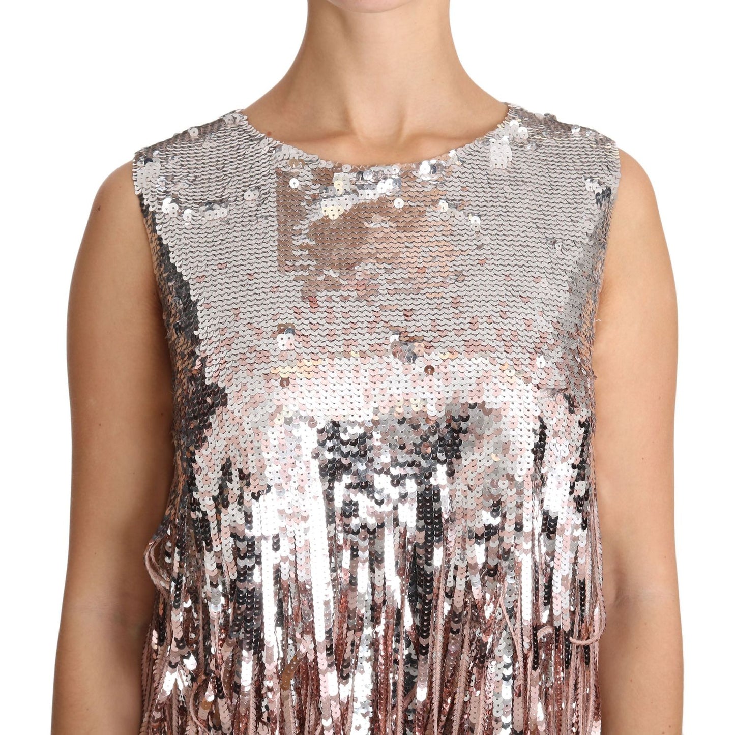 Dolce & Gabbana Golden Pink Sequined Fringe Elegance Top Dolce & Gabbana