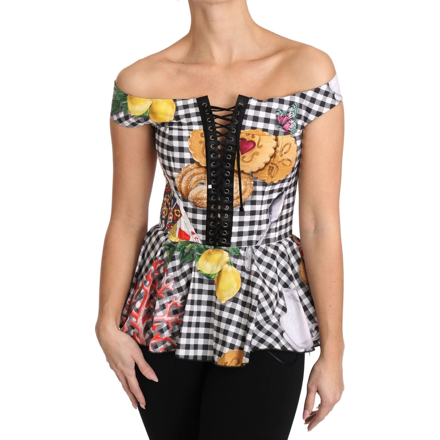 Dolce & Gabbana Chic Checkered Corset Top Blouse