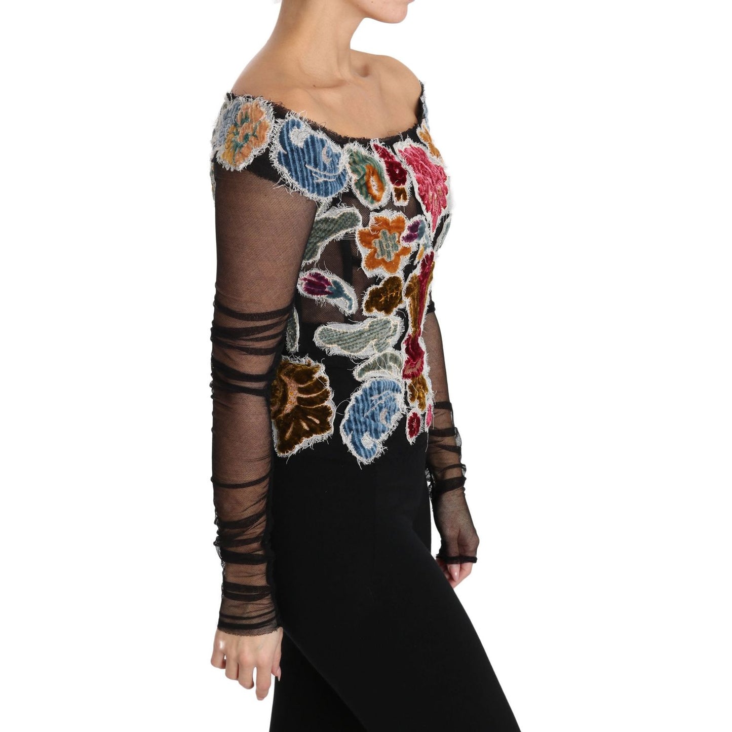 Dolce & Gabbana Elegant Floral Applique Long Sleeve Top Dolce & Gabbana