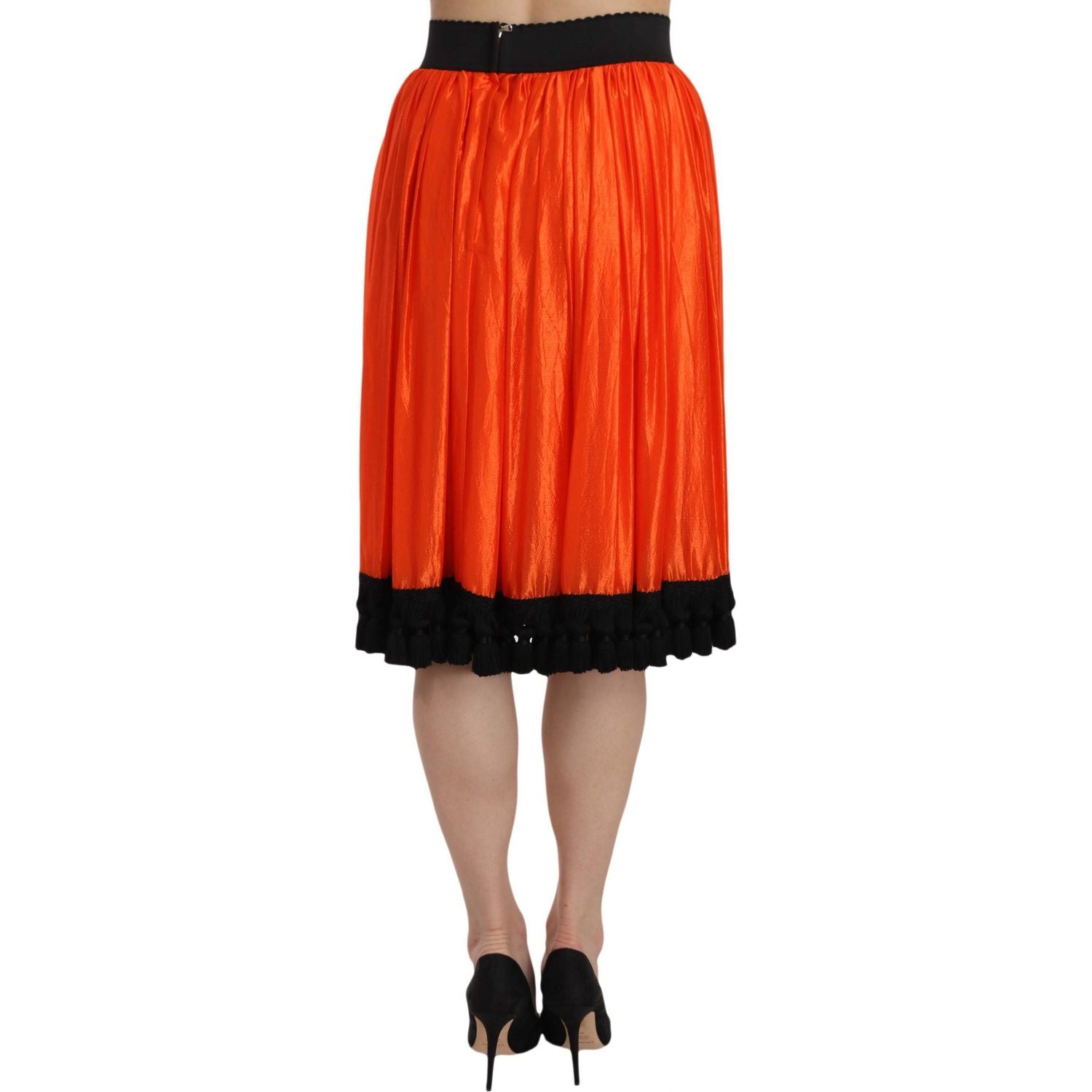 Dolce & Gabbana High-Waist Black & Orange Knee-Length Skirt