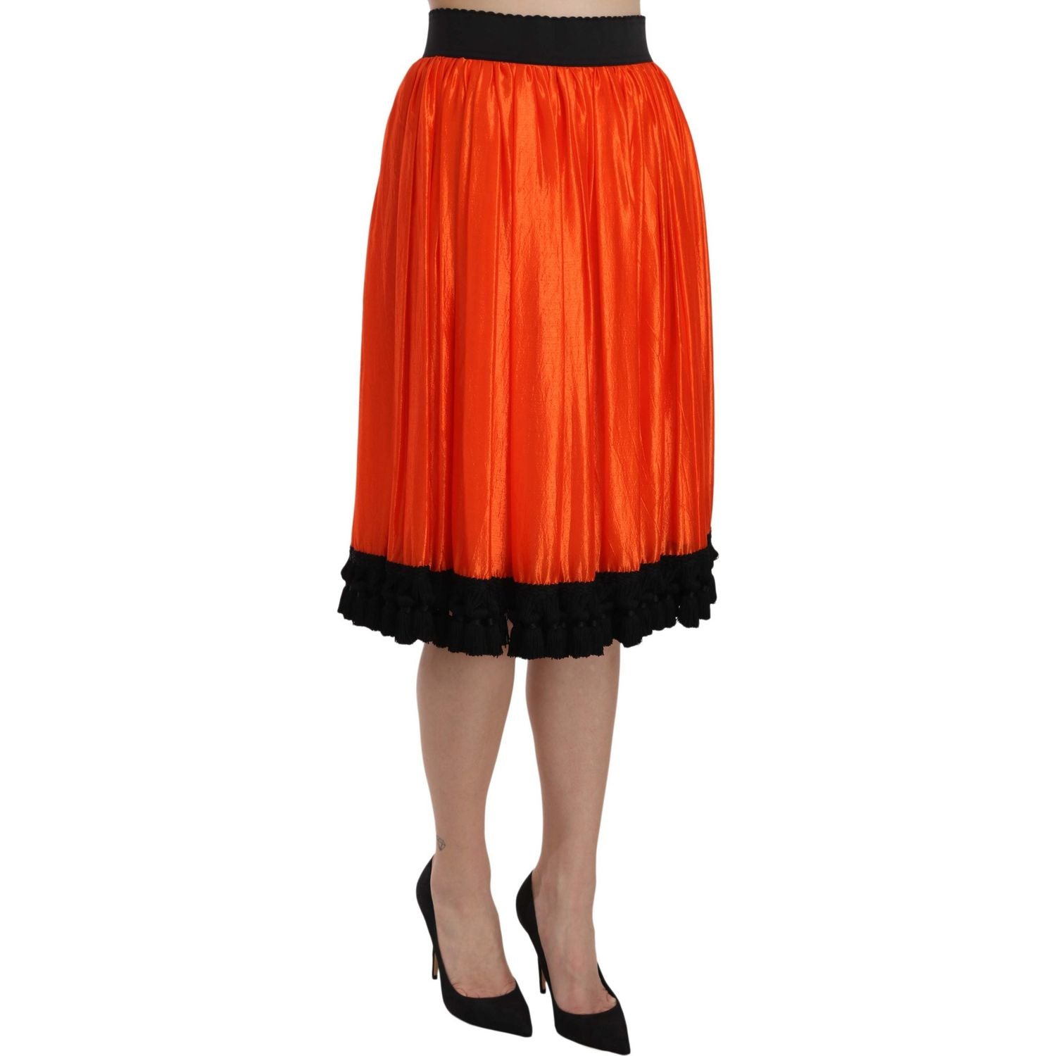 Dolce & Gabbana High-Waist Black & Orange Knee-Length Skirt