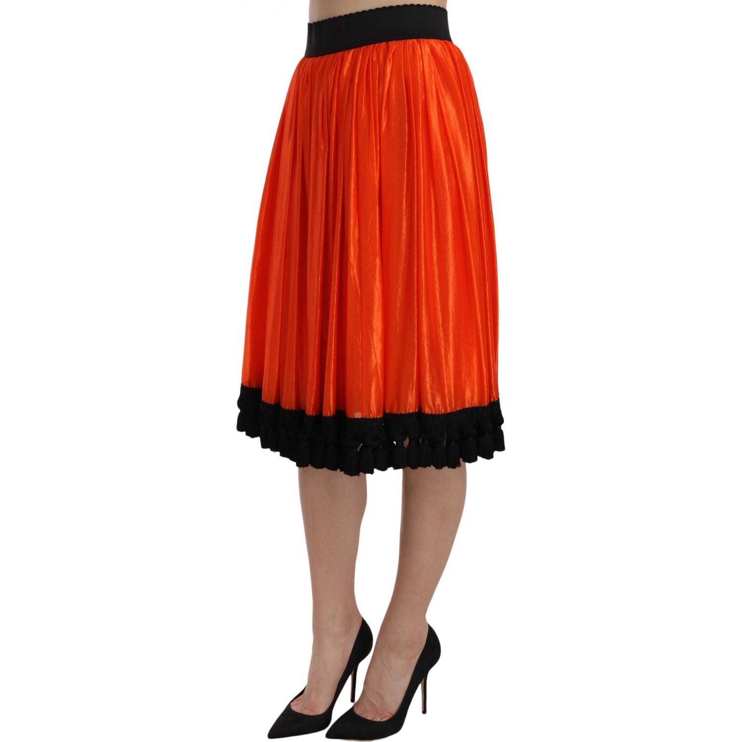 Dolce & Gabbana High-Waist Black & Orange Knee-Length Skirt