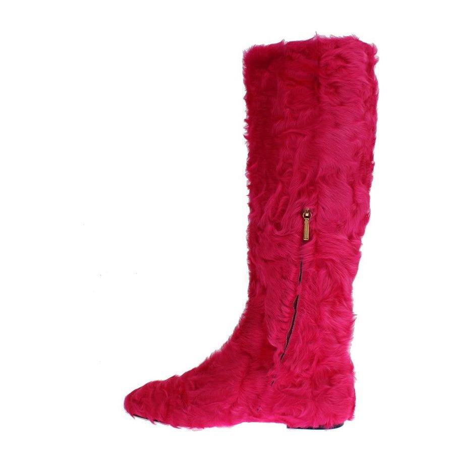 Dolce & Gabbana Elegant Pink Lambskin Fur Boots Dolce & Gabbana