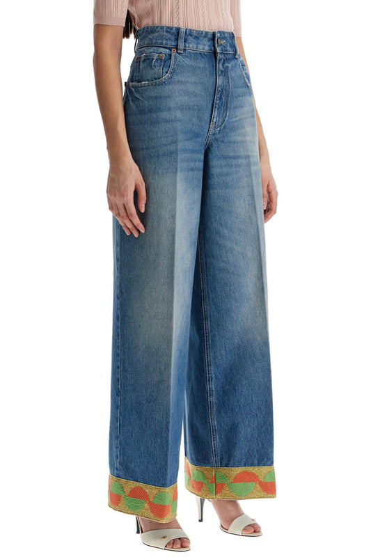 Valentino Garavani wide leg high waist jeans with colorful trim in medium blue Jeans Valentino Garavani