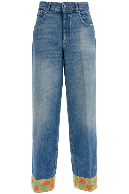 Valentino Garavani wide leg high waist jeans with colorful trim in medium blue Jeans Valentino Garavani