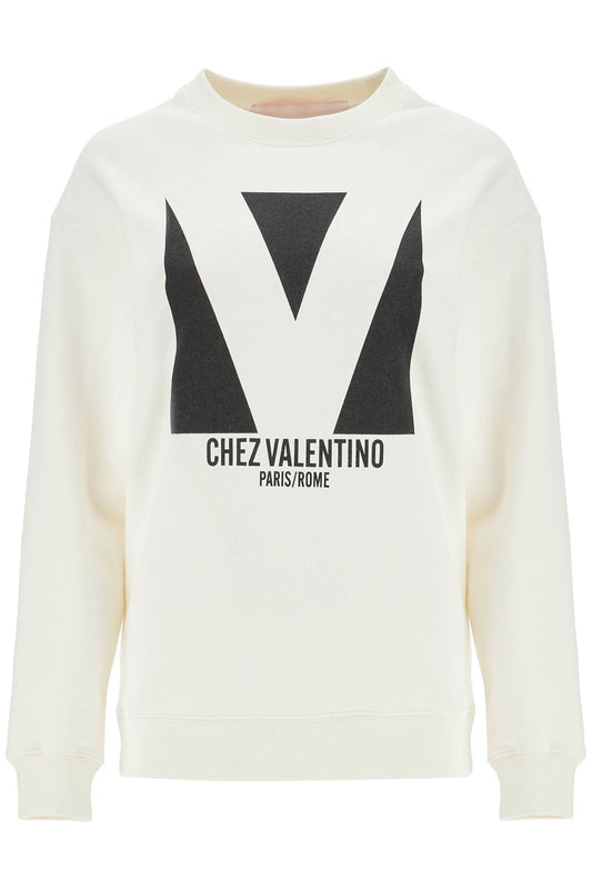 Valentino Garavani ivory cotton sweatshirt with bold stylized logo Topwear Valentino Garavani