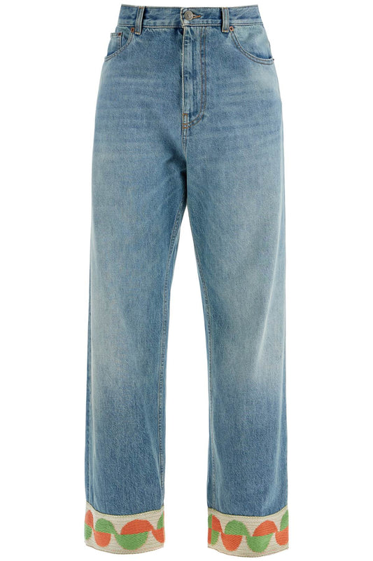 Valentino Garavani medium blue denim jeans with decorative green and orange trim Jeans Valentino Garavani