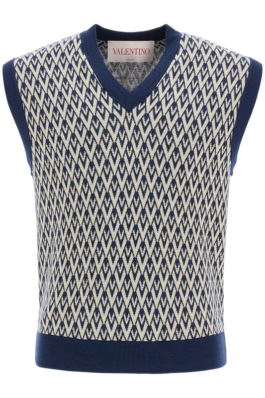 Valentino Garavani men's navy virgin wool vest with pattern Jackets Valentino Garavani