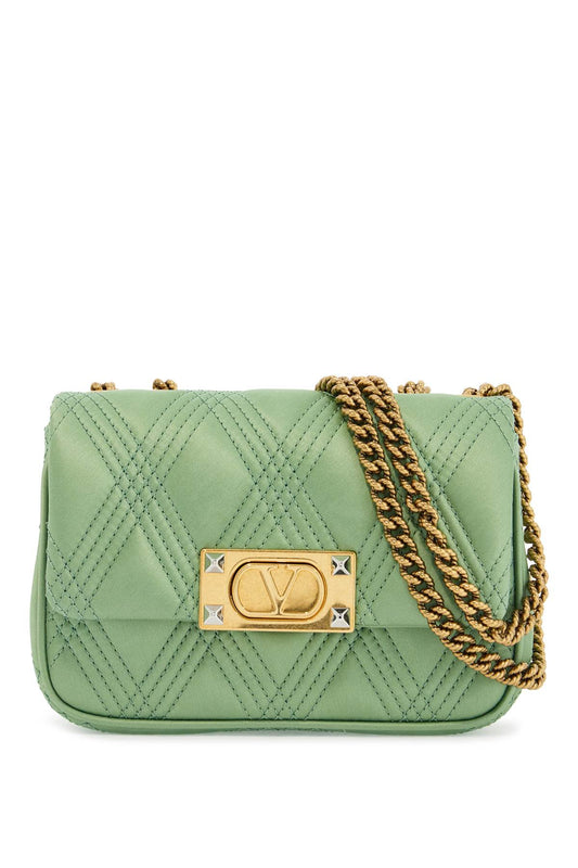 Valentino Garavani small quilted green silk shoulder bag with chain Handbag Valentino Garavani