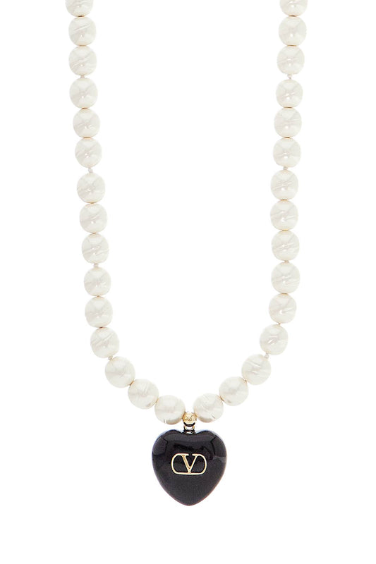 Valentino Garavani collana lunga perla barocca con pendente cuore oro nero crema Jewellery Valentino Garavani