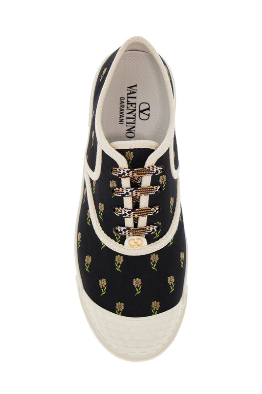 Valentino Garavani black cotton sneakers with floral pattern and rubber sole Sneakers Valentino Garavani