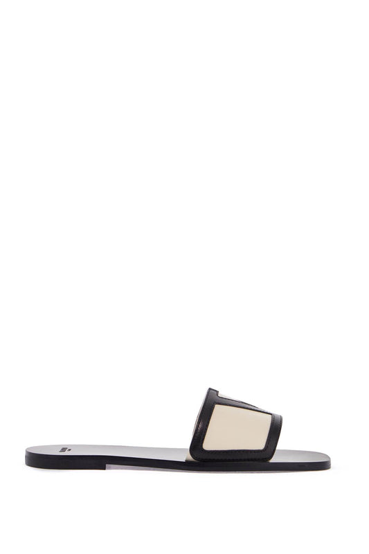 Valentino Garavani butter white and black synthetic slides with wide strap Sandals Valentino Garavani