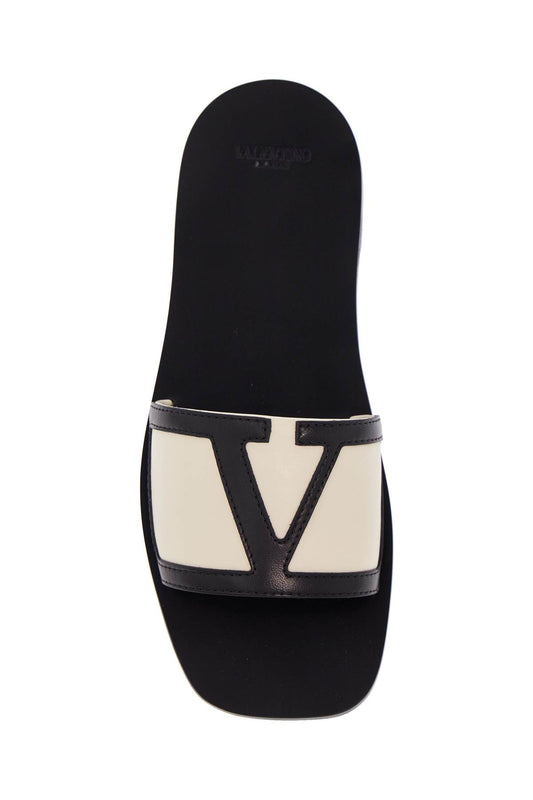 Valentino Garavani butter white and black synthetic slides with wide strap Sandals Valentino Garavani