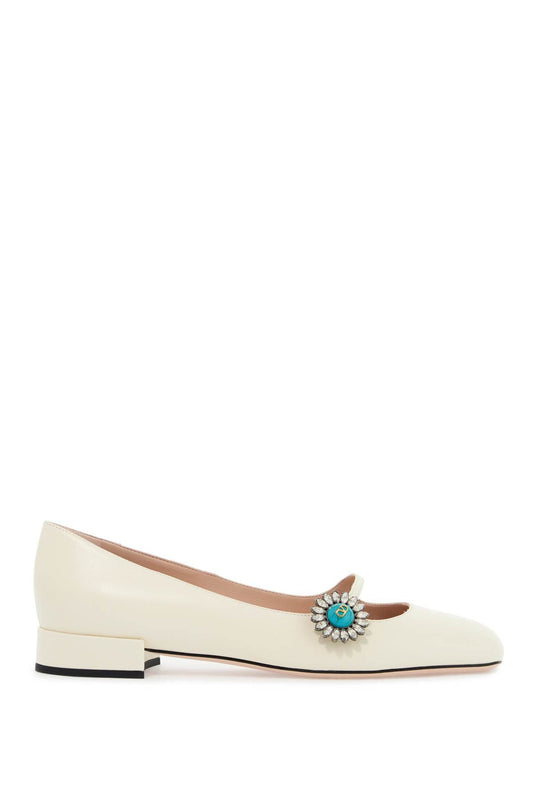 Valentino Garavani ivory kid leather ballerinas with crystal flower Flat Shoes Valentino Garavani