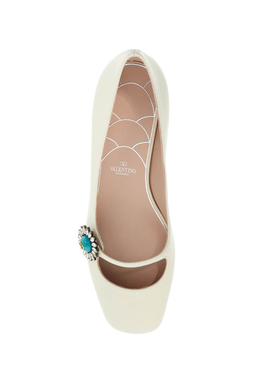 Valentino Garavani ivory kid leather ballerinas with crystal flower Flat Shoes Valentino Garavani