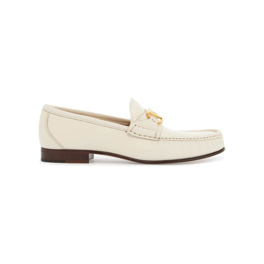 Valentino Garavani ivory leather loafer with golden metal v logo Loafers Valentino Garavani