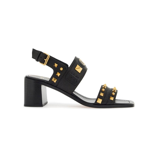 Valentino Garavani black buffalo leather sandals with golden studs and square heel Sandals Valentino Garavani