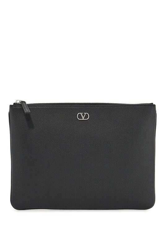 Valentino Garavani black leather minimalist pouch with zip Small Leather Goods Valentino Garavani