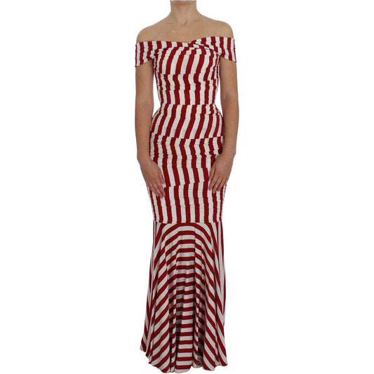 Dolce & Gabbana Elegant Red and White Striped Silk Bodycon Dress Dolce & Gabbana