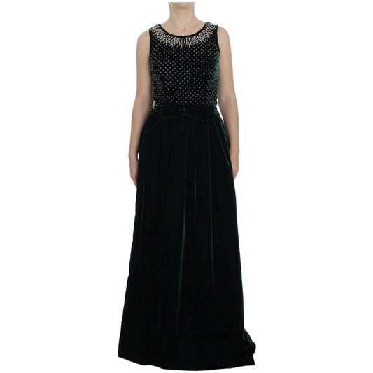 Dolce & Gabbana Enchanted Emerald Velvet Crystal Maxi Dress Dolce & Gabbana