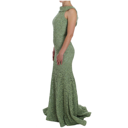 Dolce & Gabbana Elegant Green Floral Lace Maxi Dress Dolce & Gabbana