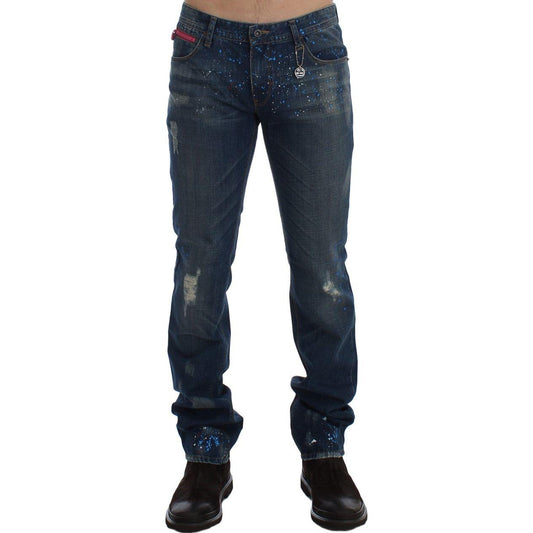 Costume National Chic Blue Wash Painted Slim Fit Jeans Costume National