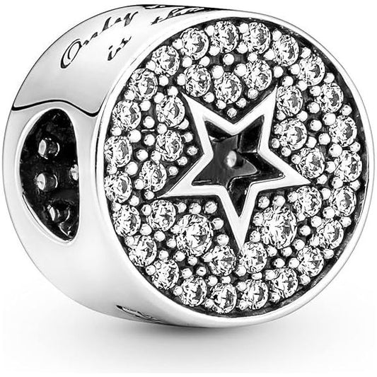 PANDORA CHARMS Mod. PAVE' & STAR CONGRATULATION DESIGNER FASHION JEWELLERY PANDORA