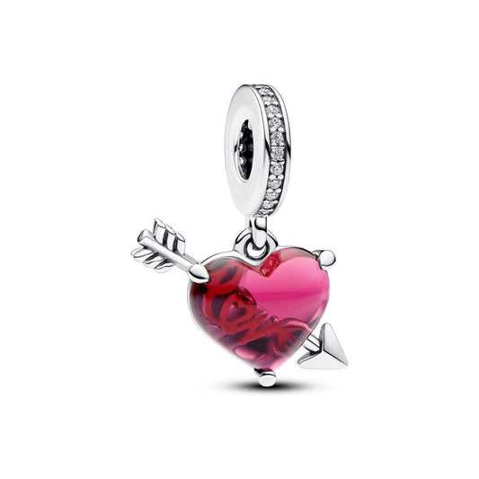 PANDORA CHARMS Mod. RED HEART & ARROW MURANO GLASS DESIGNER FASHION JEWELLERY PANDORA