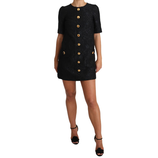 Dolce & Gabbana Elegant Black Button Embellished Mini Dress Dolce & Gabbana