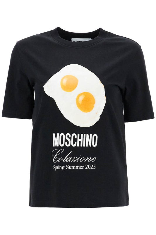 Moschino black cotton t-shirt with fried egg print Topwear Moschino