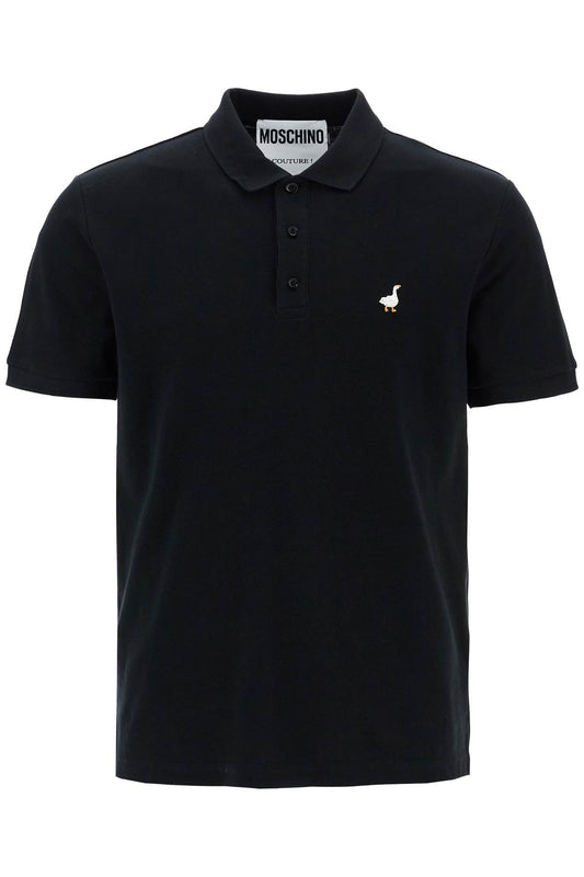 Moschino men's black cotton polo with duck embroidery Topwear Moschino