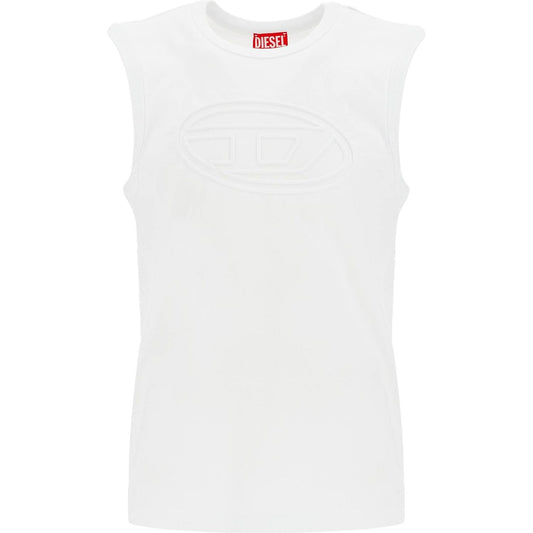 Diesel white cotton tank top with wide neckline Topwear Diesel