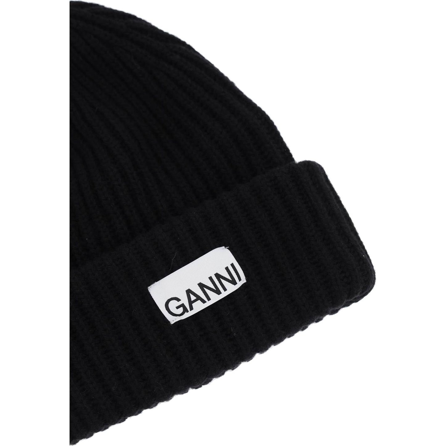 Ganni beanie hat with logo patch