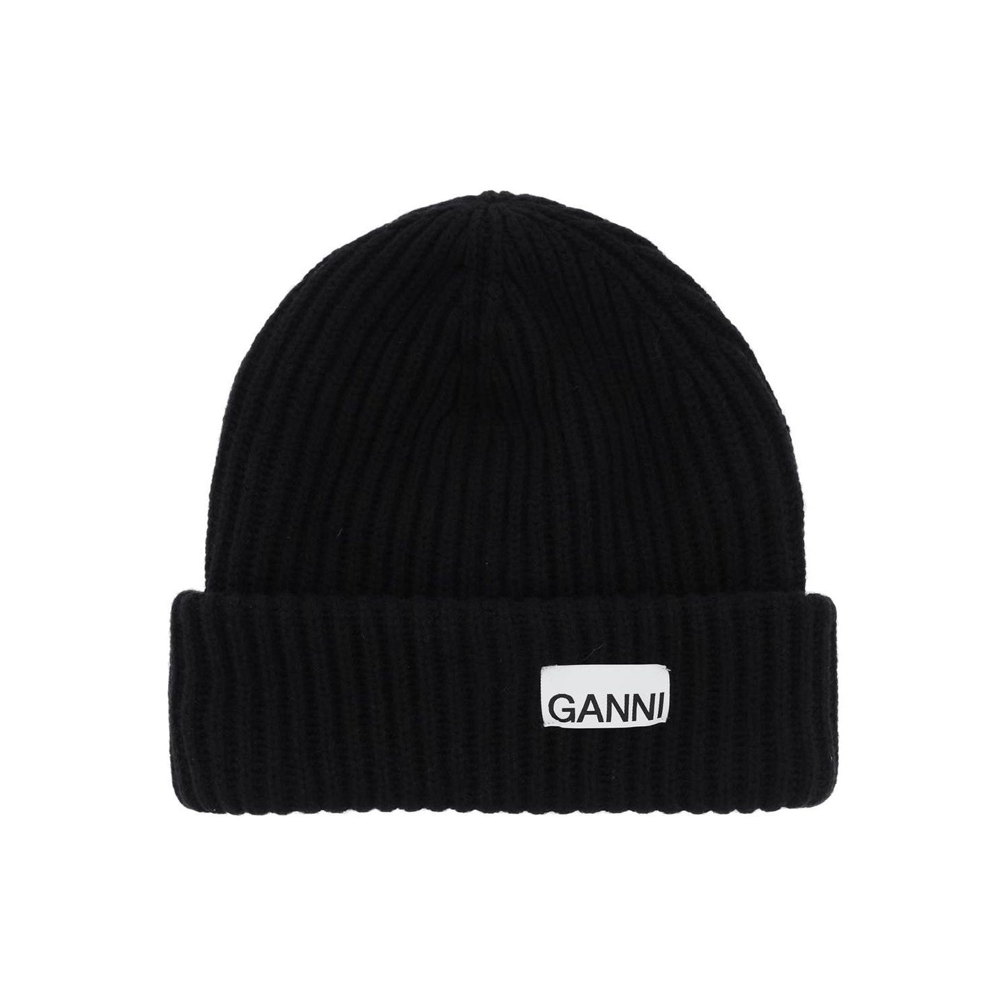 Ganni beanie hat with logo patch