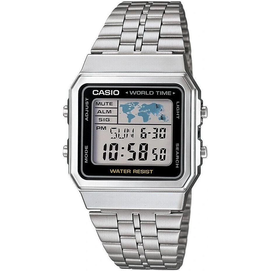 CASIO VINTAGE World Time - Silver & Black-0