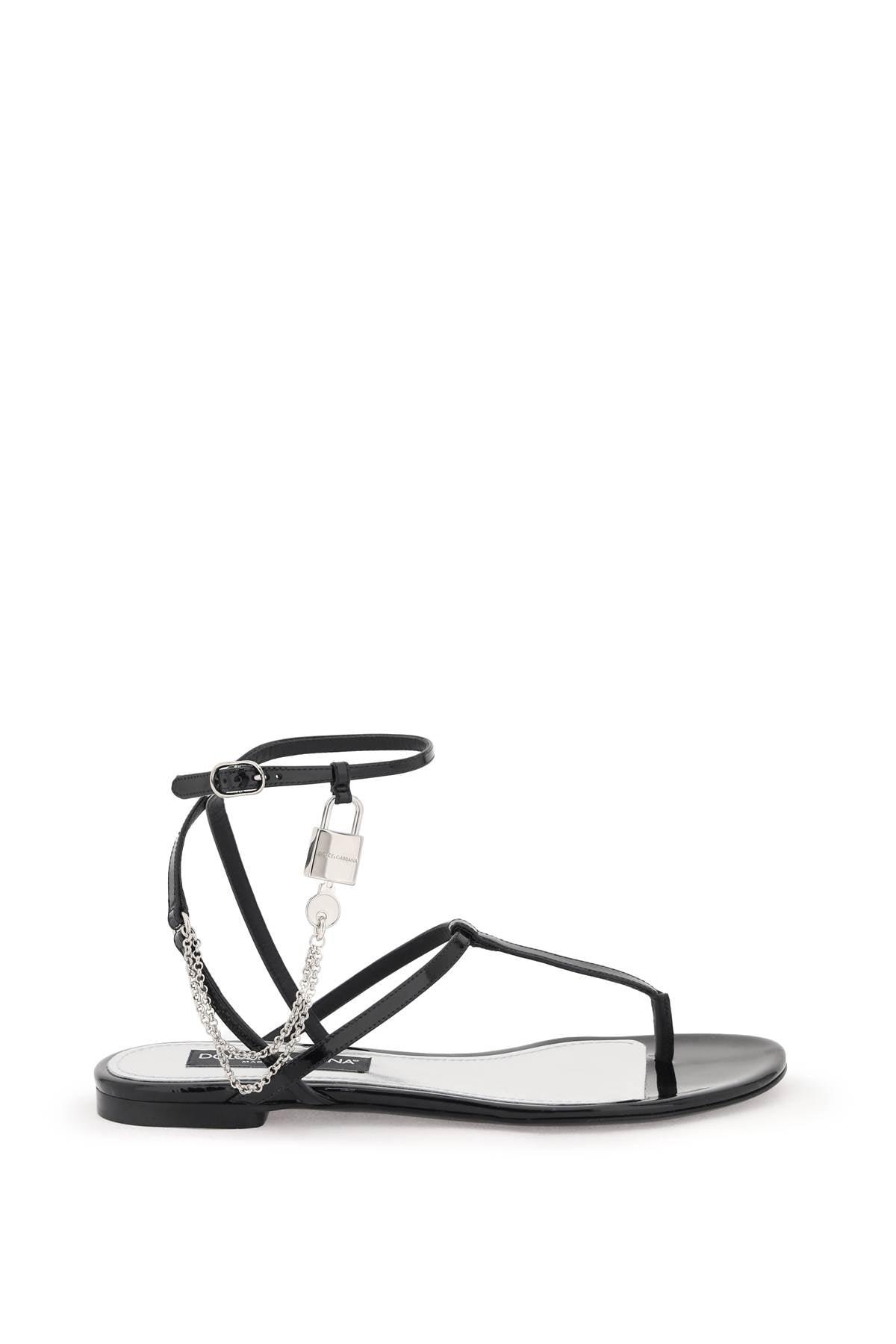 Dolce & Gabbana patent leather thong sandals with padlock