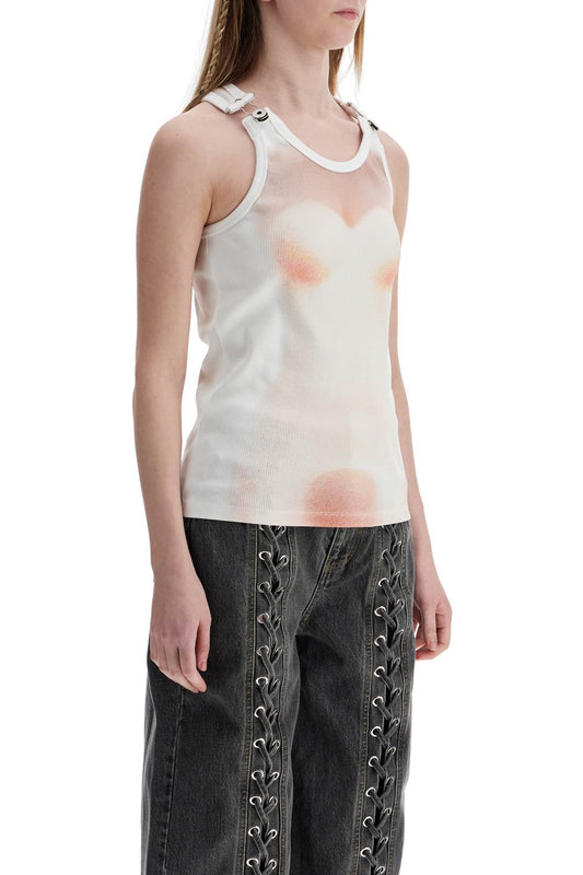 JEAN PAUL GAULTIER white cotton top with leather print le classique Topwear JEAN PAUL GAULTIER