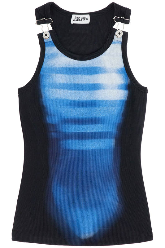 JEAN PAUL GAULTIER sleeveless blue cotton striped top le male with wide neckline Topwear JEAN PAUL GAULTIER