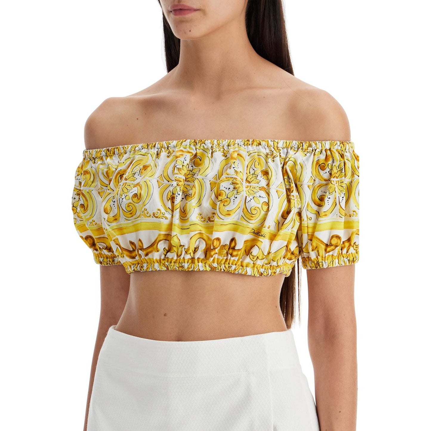 Dolce & Gabbana maiolica print poplin crop Topwear Dolce & Gabbana