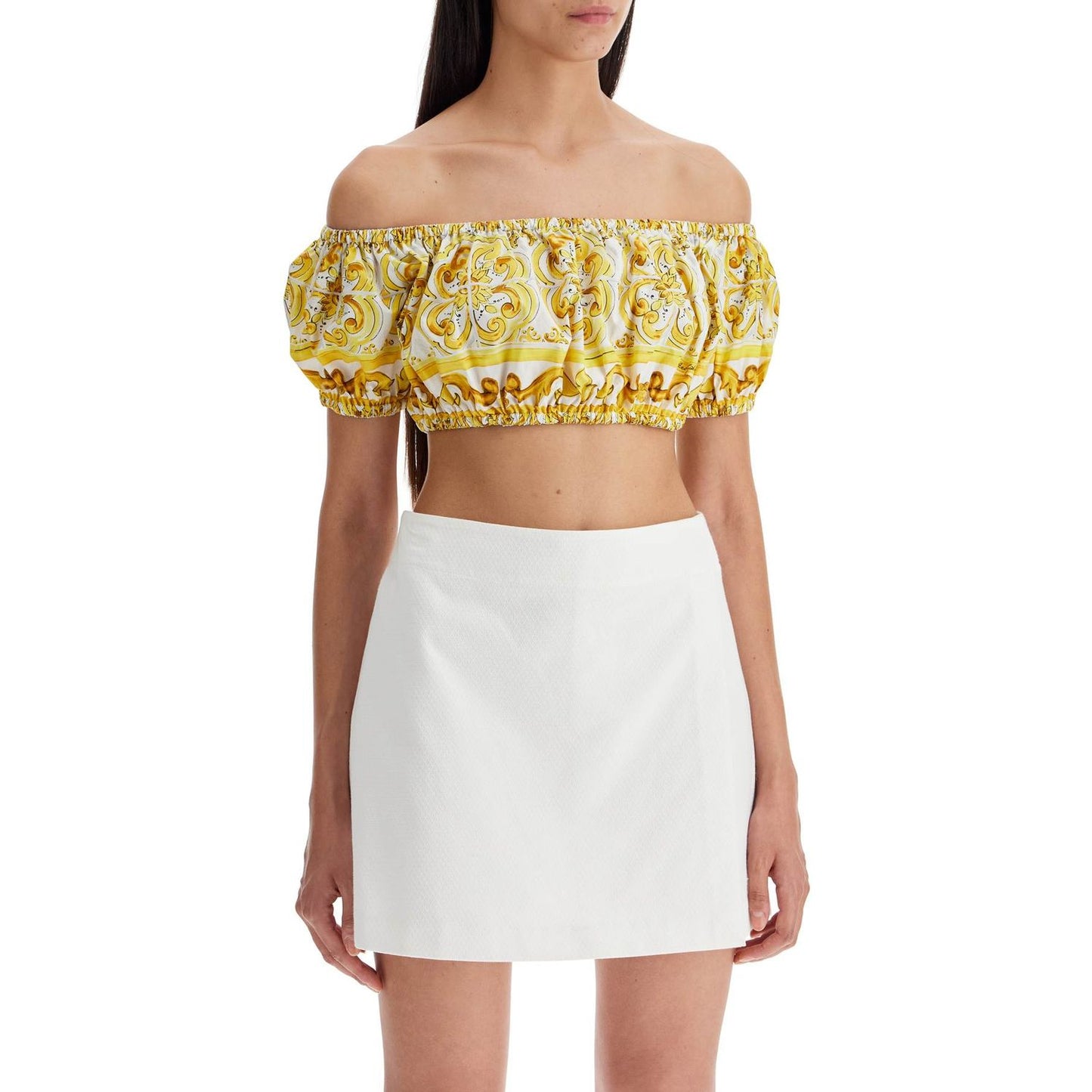 Dolce & Gabbana maiolica print poplin crop Topwear Dolce & Gabbana