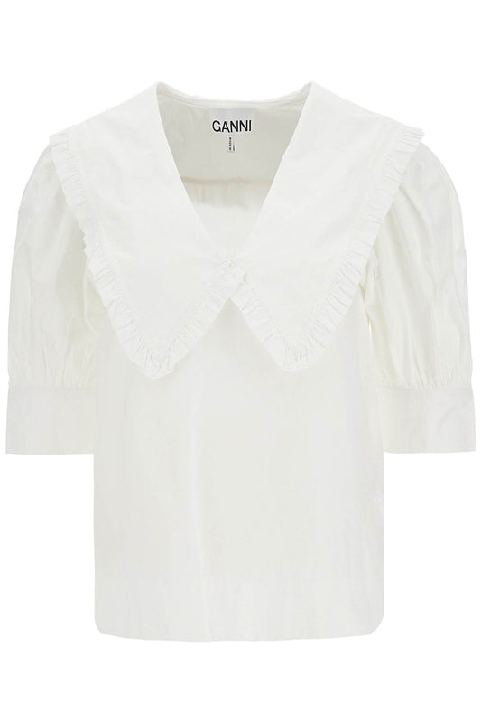 Ganni blouse with exaggerated collar and ruffle Topwear Ganni Beige