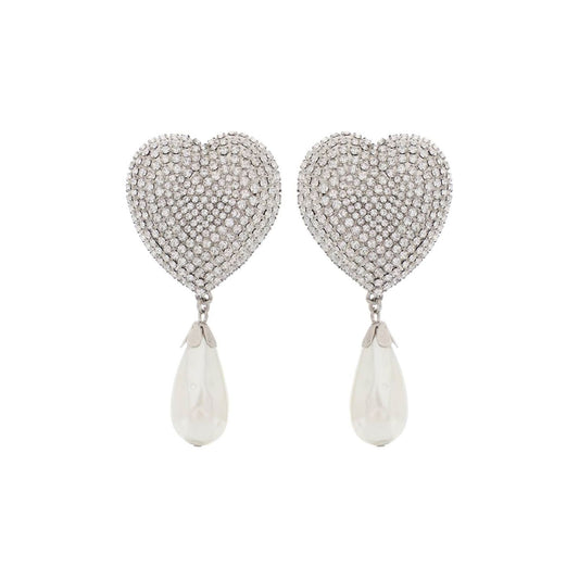 Alessandra Rich heart crystal earrings with pearls