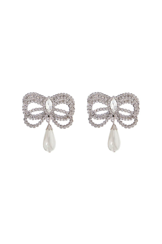 Alessandra Rich hypoallergenic brass earrings in silver with bow and drop pearl Jewellery Alessandra Rich