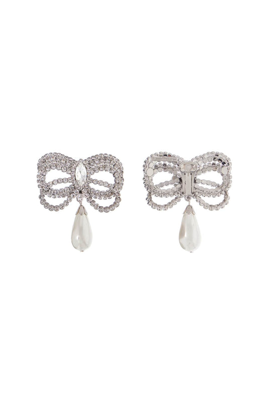 Alessandra Rich hypoallergenic brass earrings in silver with bow and drop pearl Jewellery Alessandra Rich