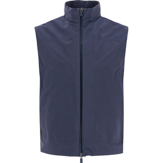 Herno Laminar dark blue waterproof gilet in polyamide with high collar