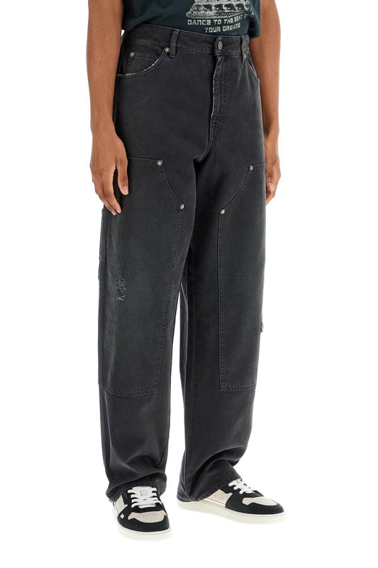 Golden Goose painter pants in black cotton destroyed effect journey