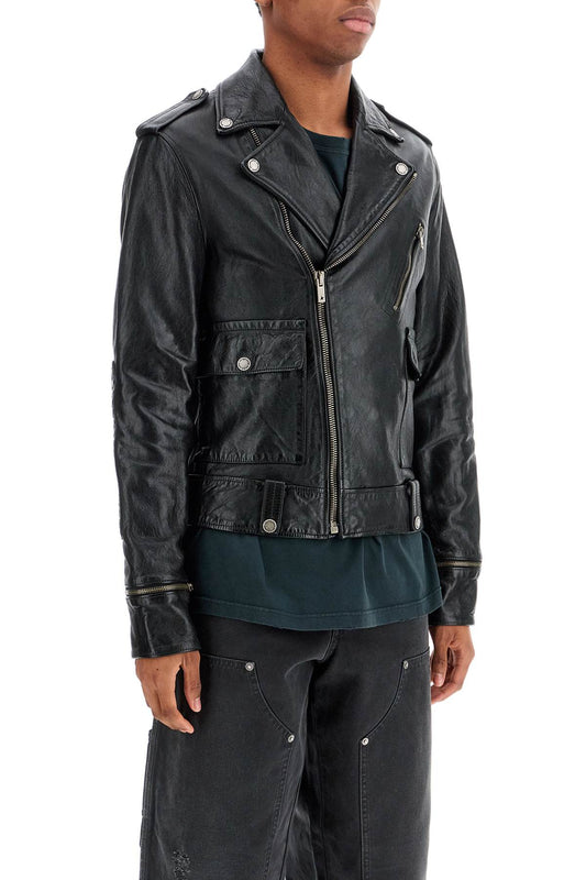 Golden Goose black waxed leather biker jacket with zip Jackets Golden Goose