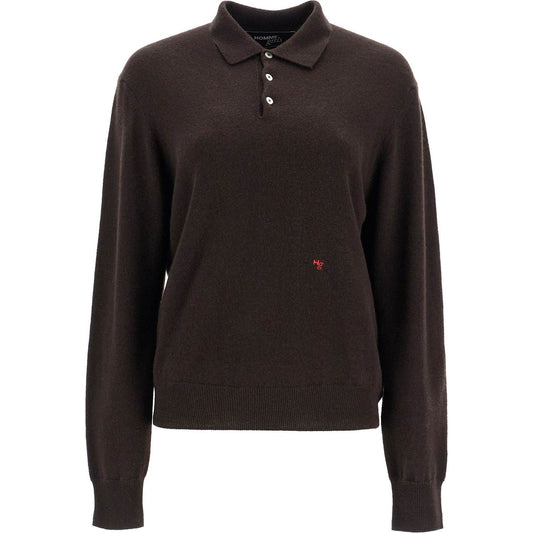 Homme Girls brown espresso wool polo with embroidered logo Topwear Homme Girls