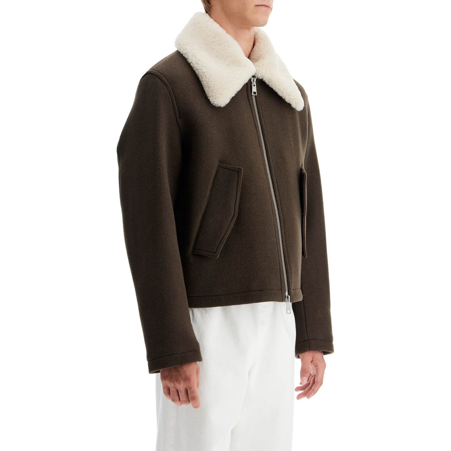 Ami Alexandre Matiussi boxy shearling jacket with collar Vests Ami Alexandre Matiussi